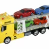 Camion Amarillo Friccion Con Remolque Y 4 Vehiculos