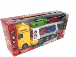 Camion Amarillo Friccion Con Remolque Y 4 Vehiculos -Tienda Pequetren 1011141665g01