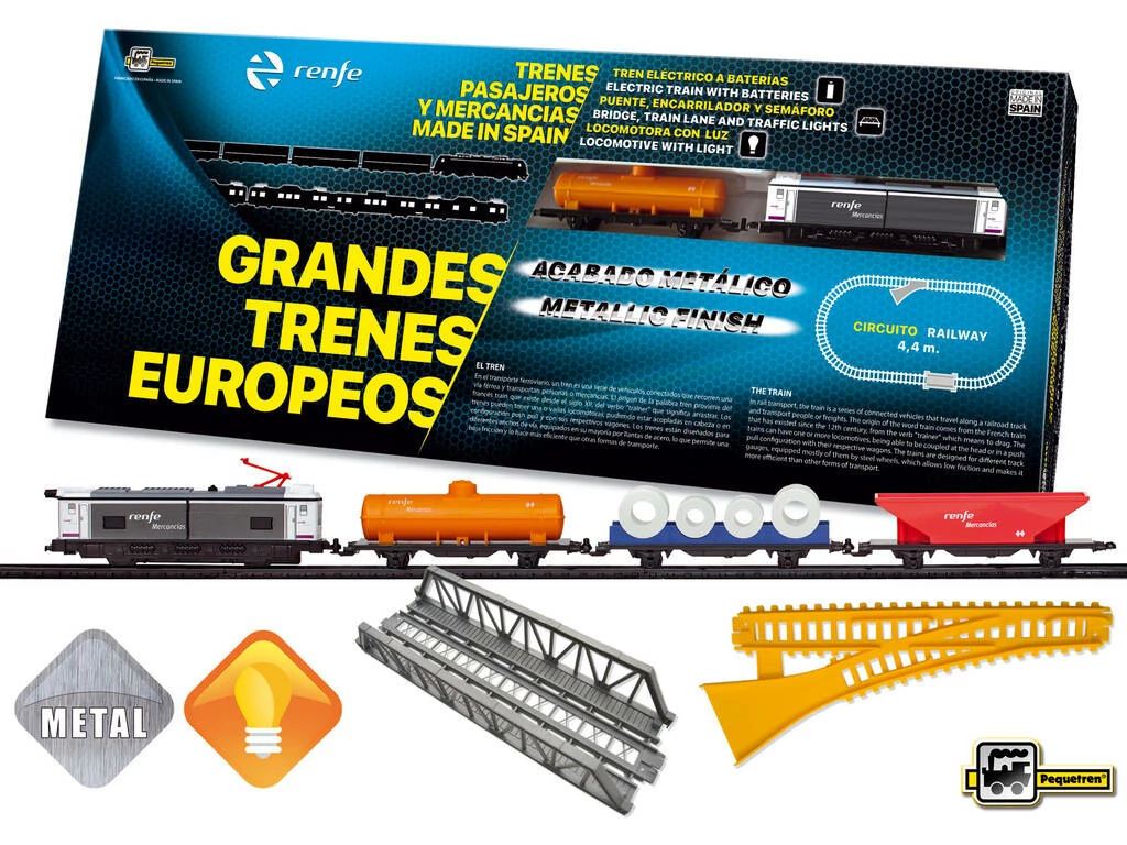 Tren Mercancías Renfe Metálico Con Luz, Puente Y Encarrilador Pequetren 526 2 Tren Mercancías Renfe Metálico Con Luz, Puente Y Encarrilador Pequetren 526 - Imagen 2