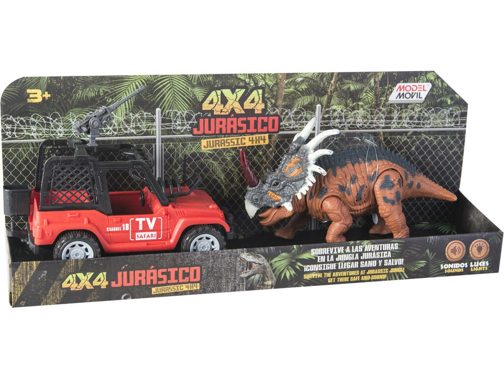 Set Vehículo Todoterreno Rojo Y Triceratops Con Luces Y Sonidos 1 Set Vehículo Todoterreno Rojo Y Triceratops Con Luces Y Sonidos